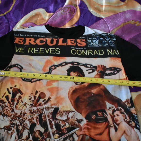 VINTAGE HERCULES MOVIE POSTER ART MALE BODYBUILDER ACTOR STEVE REEVES T-SHIRT L - Picture 4 of 9